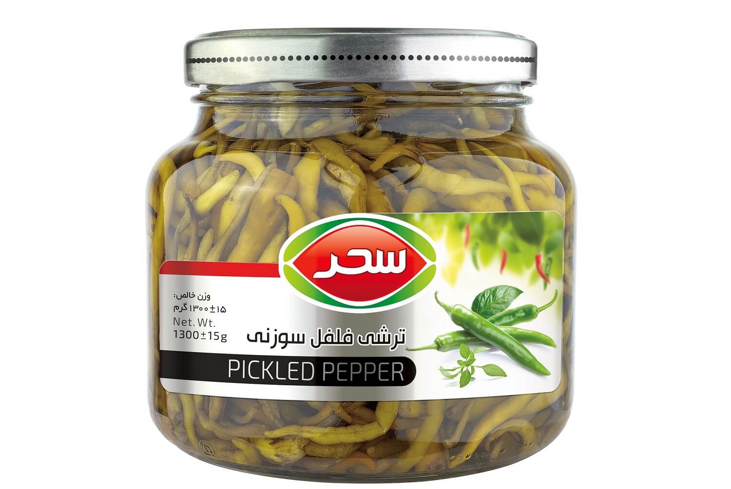 ترشی فلفل سوزنی شیشه وزن خالص 1300 گرم