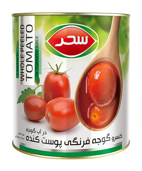 کنسرو گوجه پوست کنده در آب گوجه سحر قوطی وزن خالص 2800 گرم 
