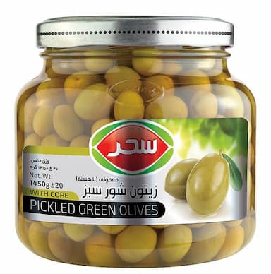 زیتون شور سبز (با هسته) شیشه وزن خالص 1450 گرم