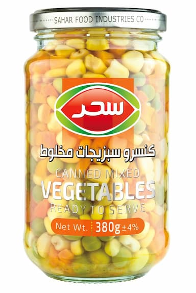 کنسرو سبزیجات مخلوط سحر شیشه وزن خالص 380 گرم