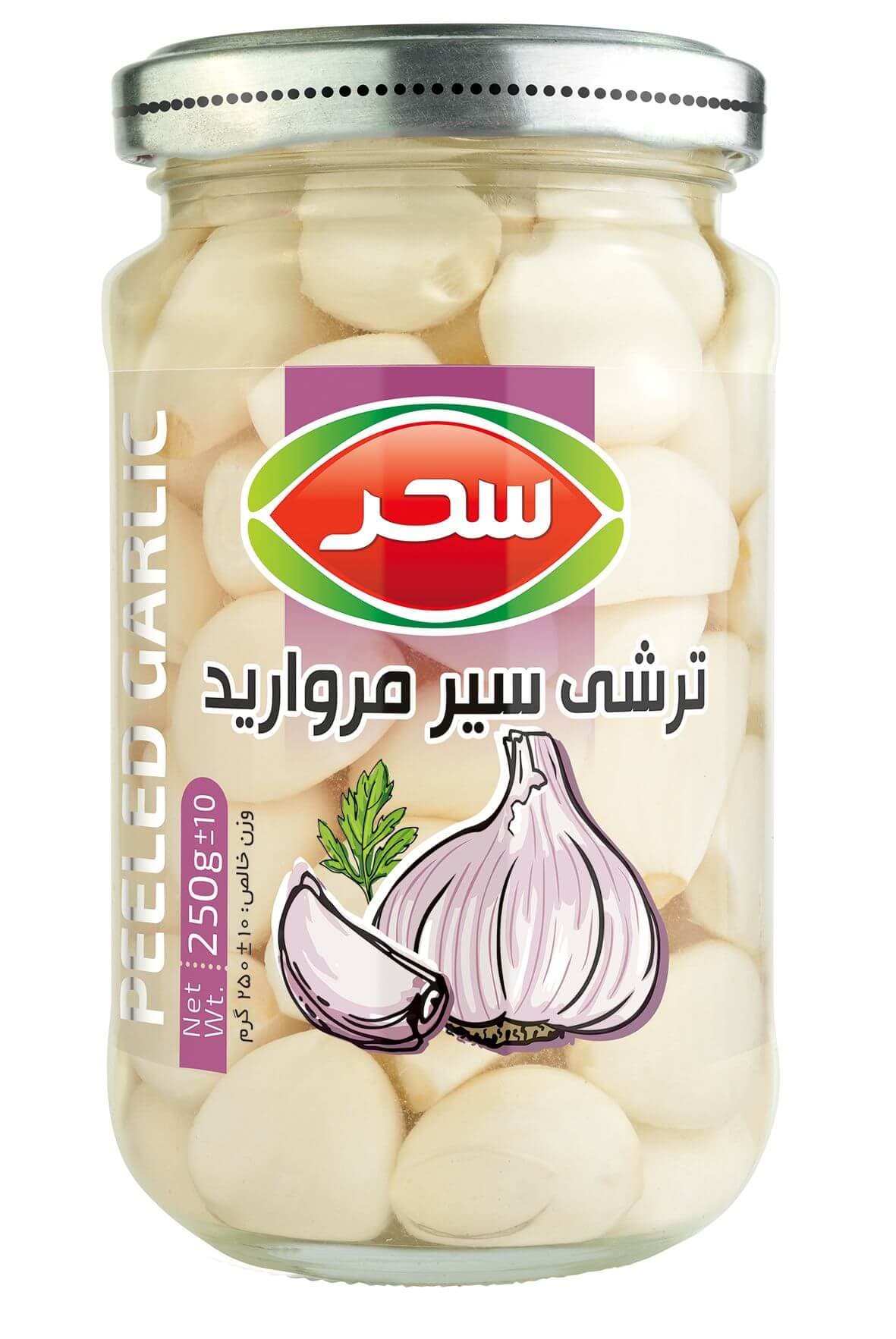 ترشی سیر مروارید شیشه وزن خالص 250 گرم