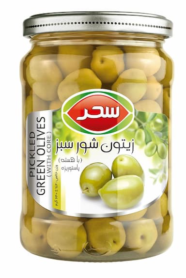 زیتون شور سبز (با هسته) شیشه  وزن خالص 640 گرم