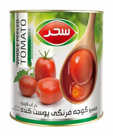 کنسرو گوجه پوست کنده در آب گوجه سحر قوطی وزن خالص 2800 گرم 