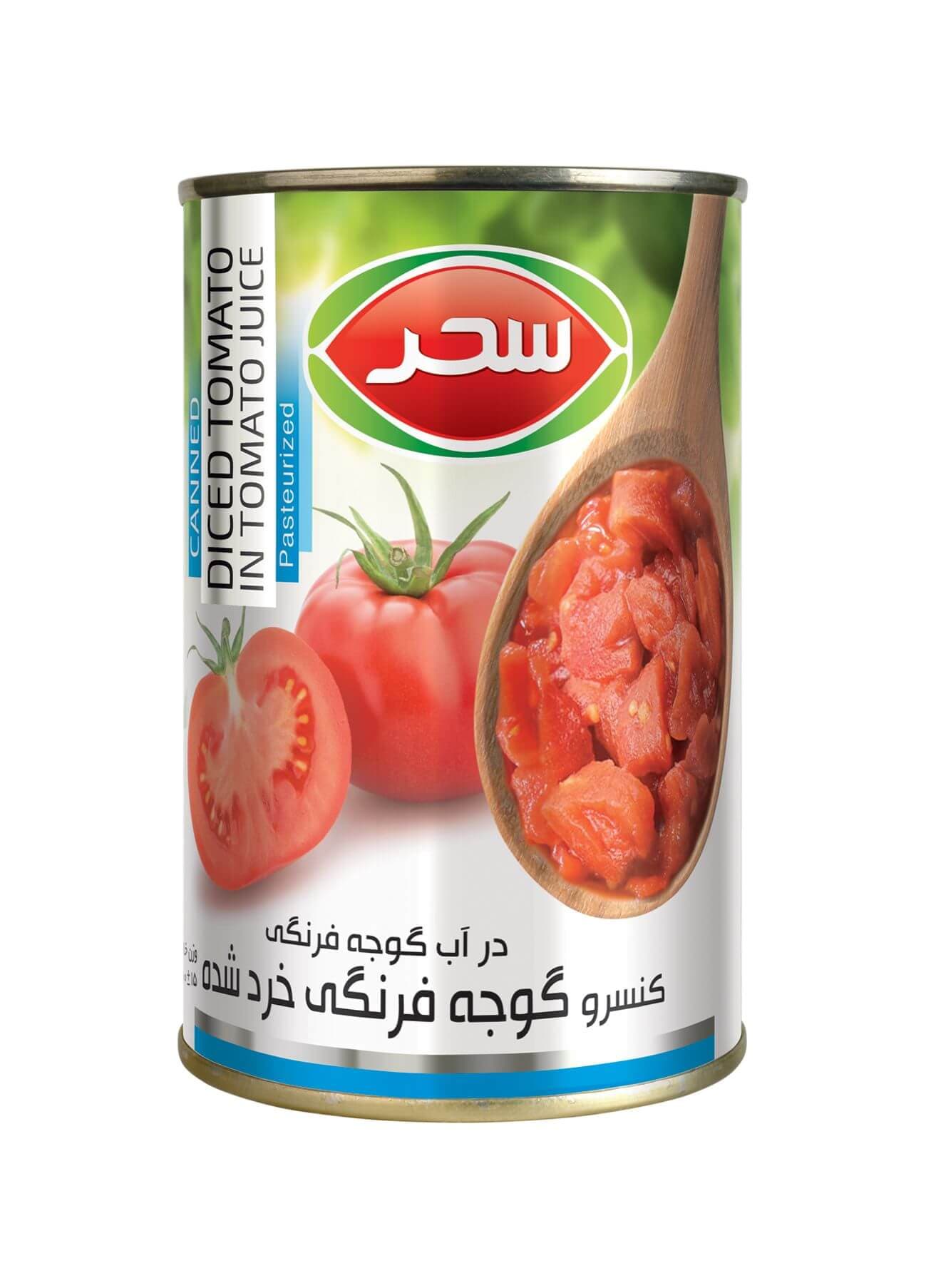 کنسرو گوجه خرد شده در آب گوجه قوطی وزن خالص 400 گرم