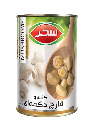 کنسرو قارچ دکمه‌ای قوطی وزن خالص 410 گرم 