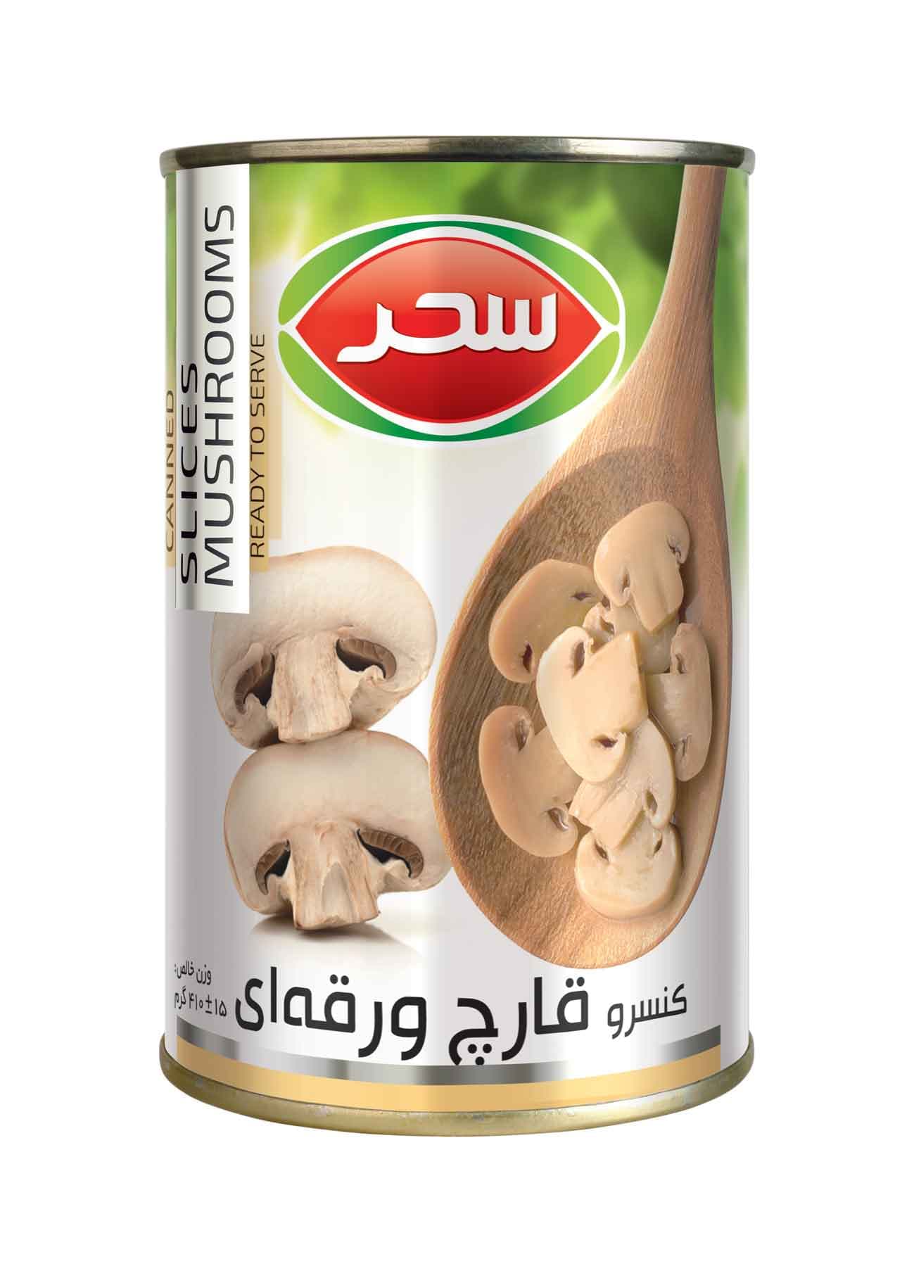 کنسرو قارچ ورقه‌ای قوطی وزن خالص 410 گرم 