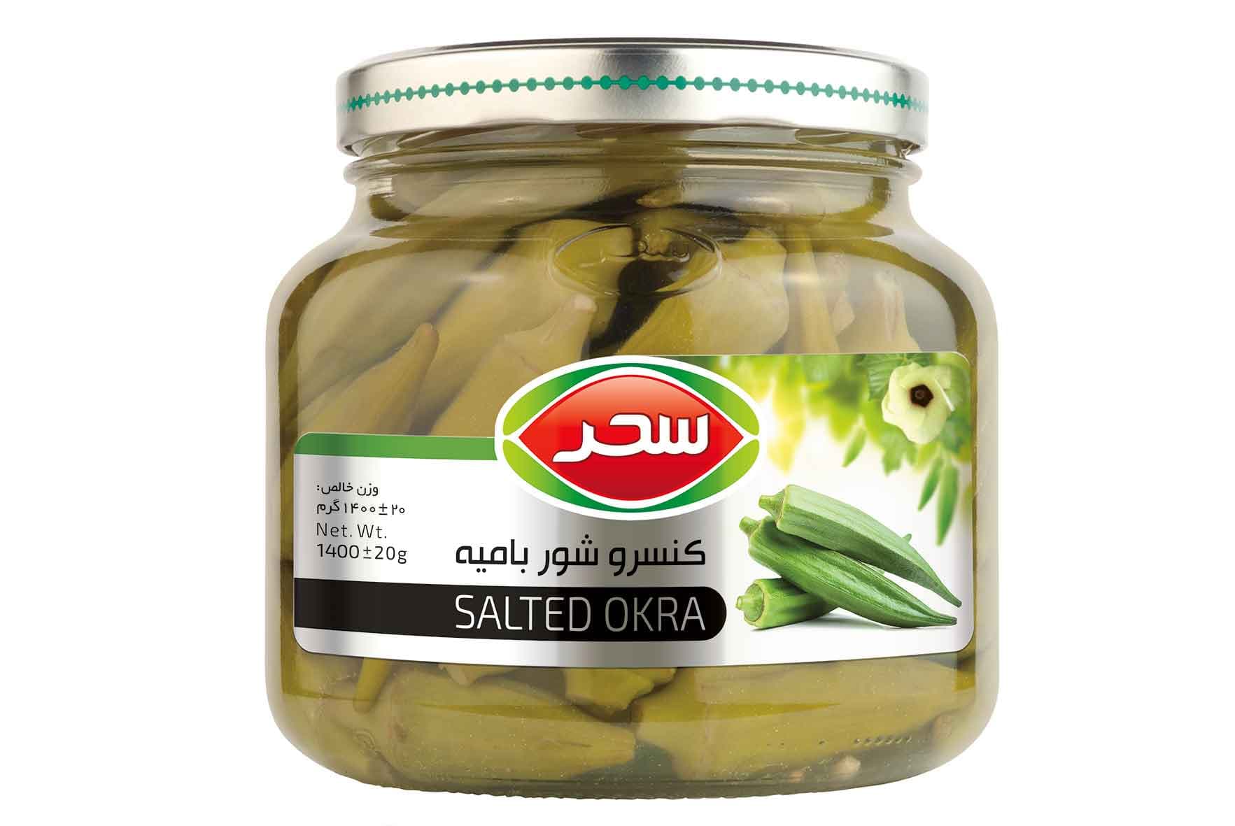 شور بامیه  شیشه وزن خالص 1400 گرم