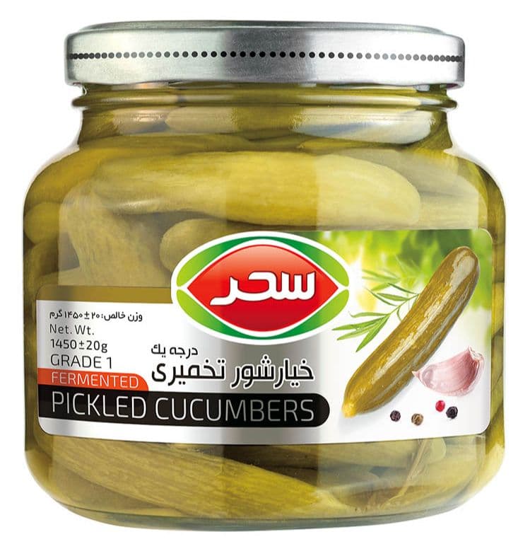 خیارشور تخمیری درجه یک شیشه وزن خالص 1450 گرم