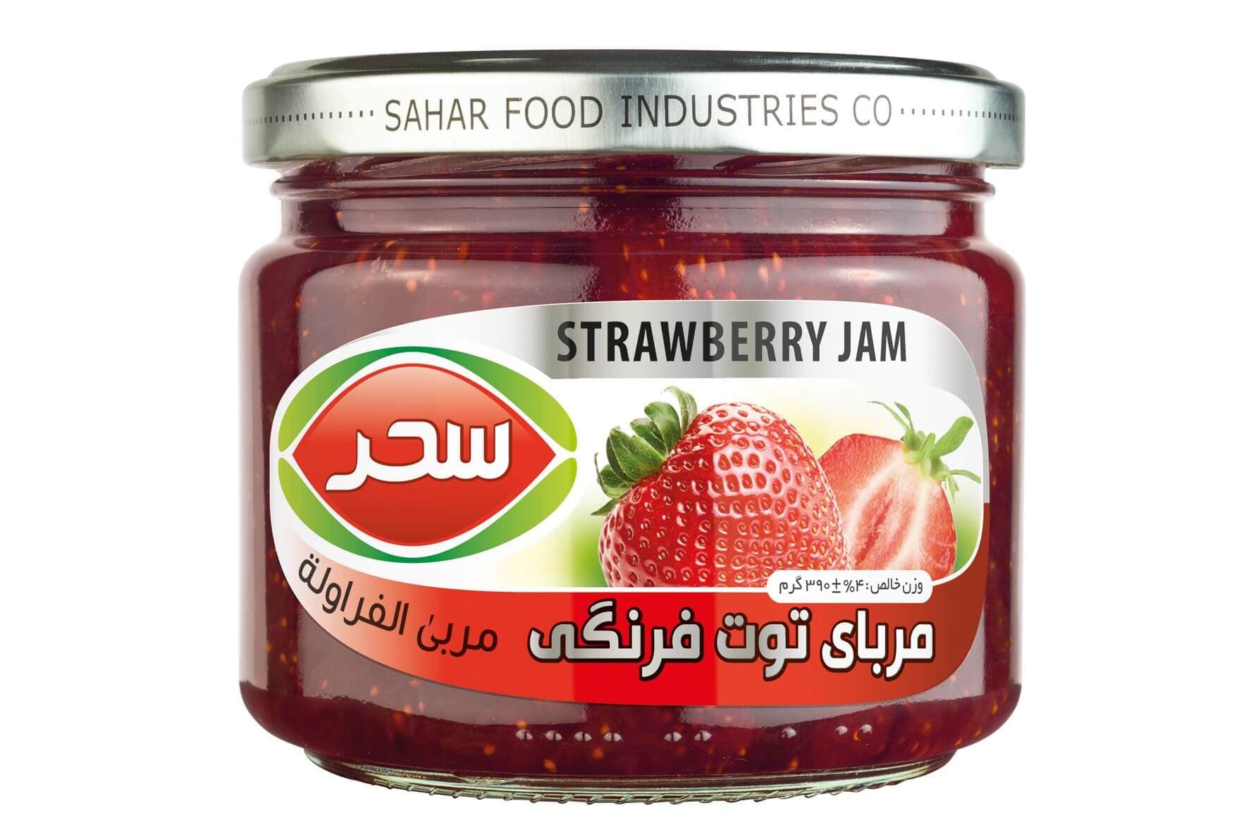 مربای توت فرنگی  شیشه وزن خالص 390 گرم