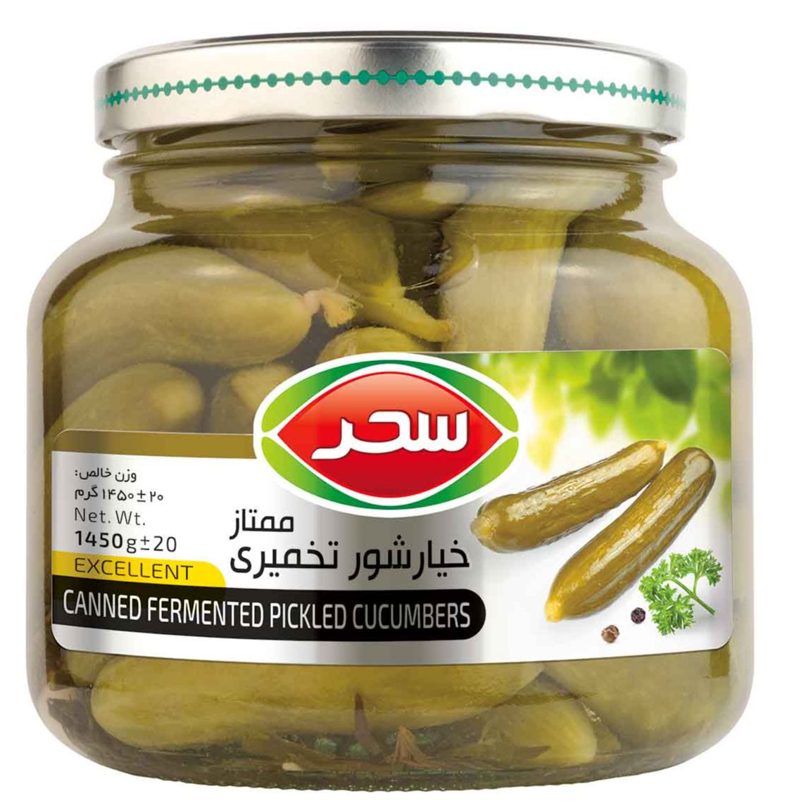 خیارشور تخمیری ممتاز شیشه وزن خالص 1450 گرم