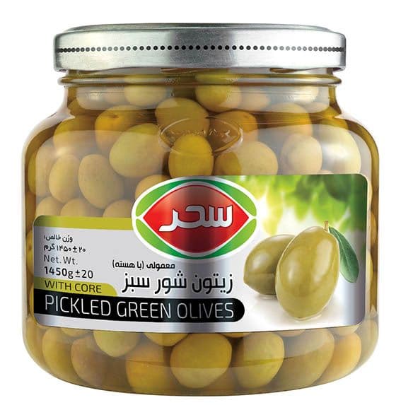 زیتون شور سبز (با هسته) شیشه وزن خالص 1450 گرم