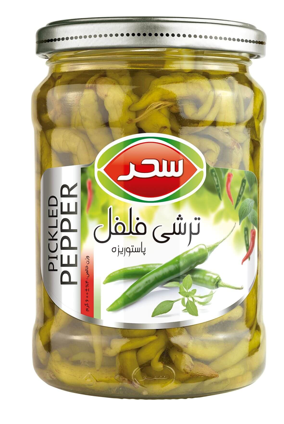 ترشی فلفل سوزنی شیشه وزن خالص 600 گرم