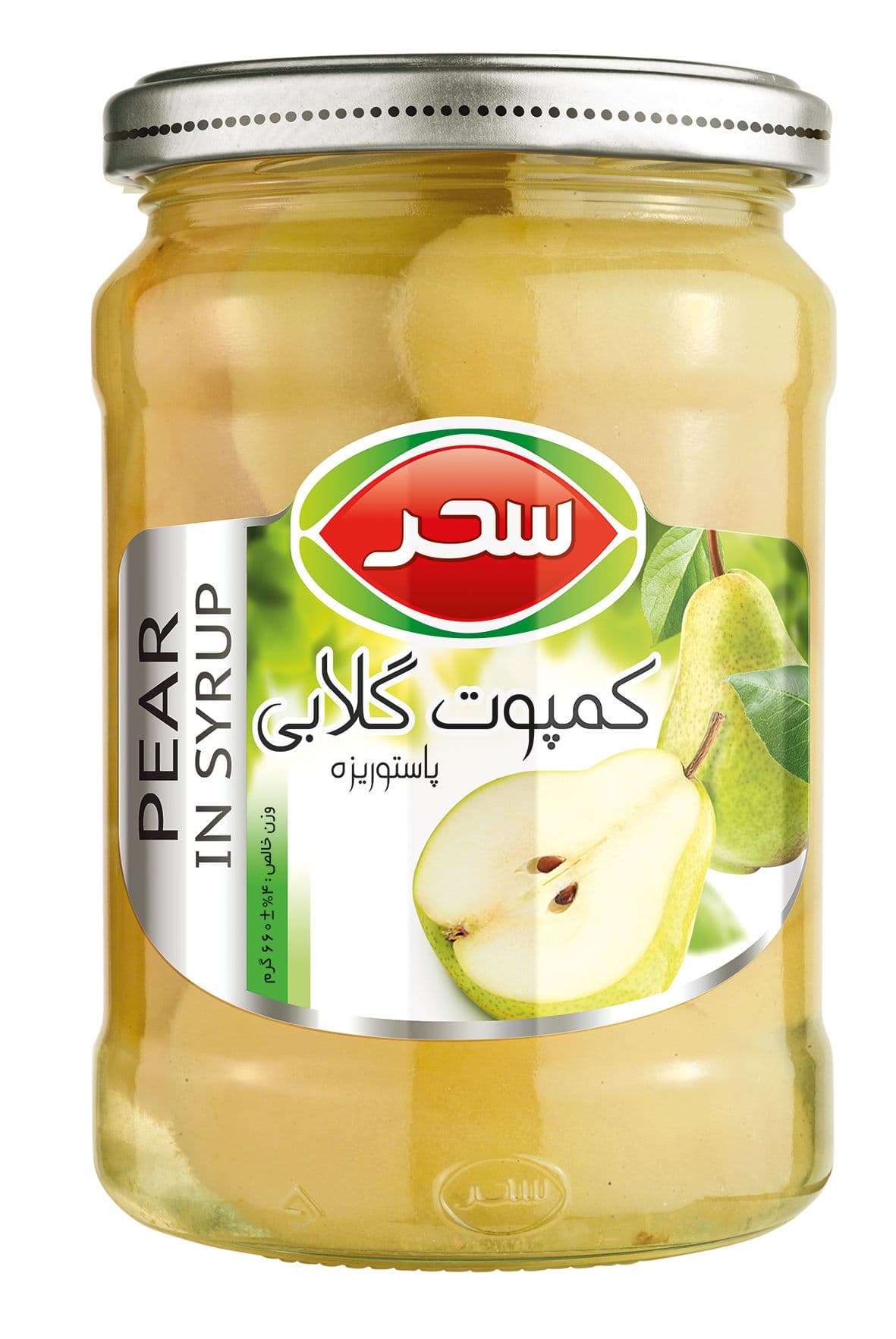 کمپوت گلابی شیشه وزن خالص 660 گرم