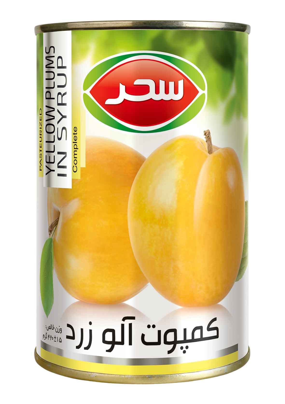 کمپوت آلو زرد قوطی سحر وزن خالص 420 گرم