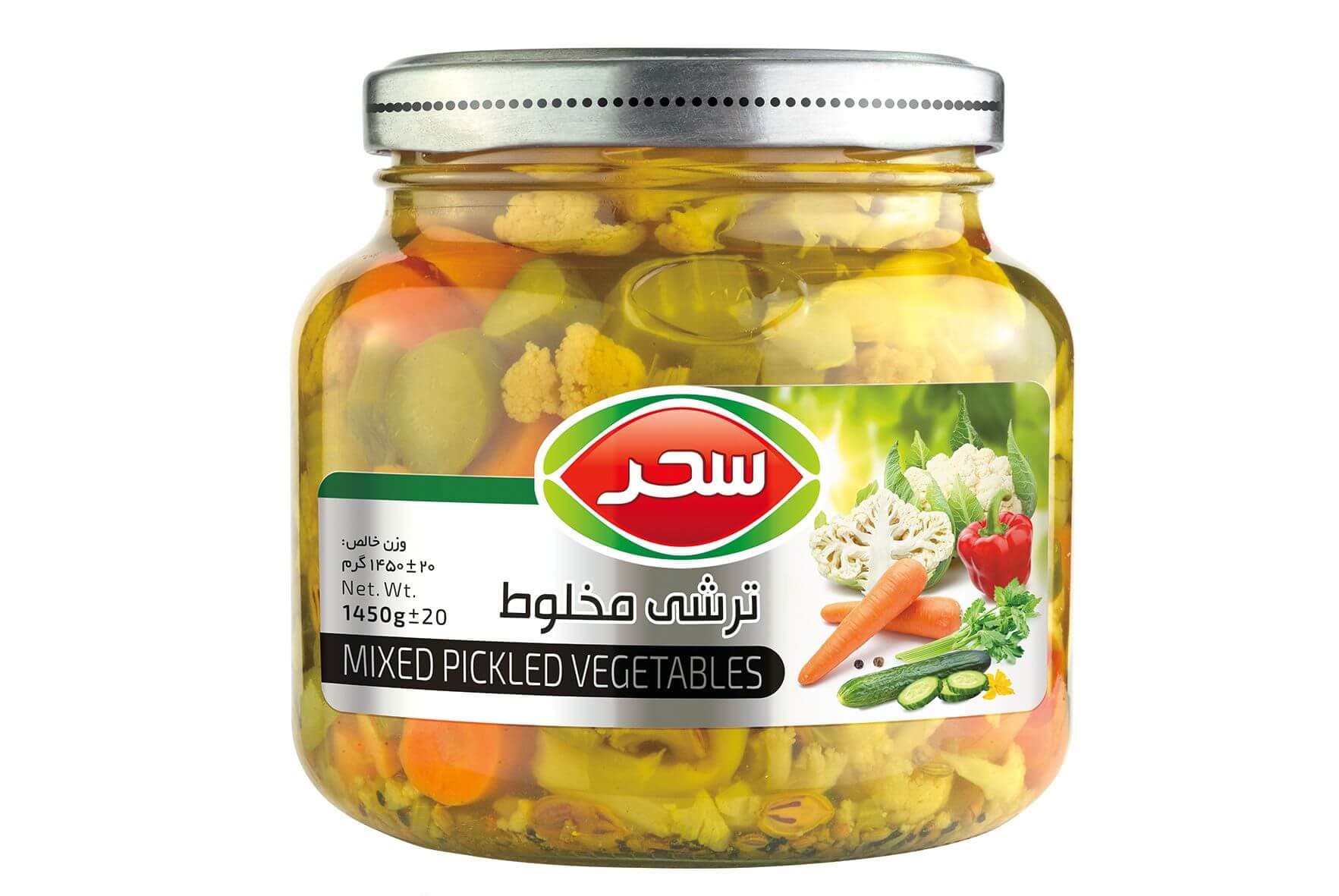 ترشی مخلوط شیشه وزن خالص 1450 گرم